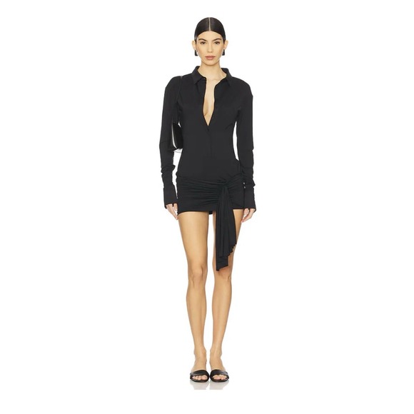Lioness Dresses & Skirts - Lioness Soho Mini Dress Onyx Black Ruched Long Sleeve NWT Women's US 4